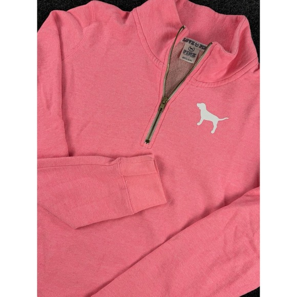 Victoria's Secret Tops - Victoria's Secret PINK Quarter Zip Pullover Womens L Pink Dog Logo Sweatshirt